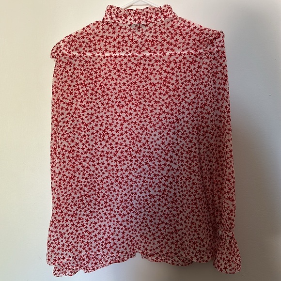 Dynamite White and Red Floral Blouse with ruffles - Picture 7 of 8